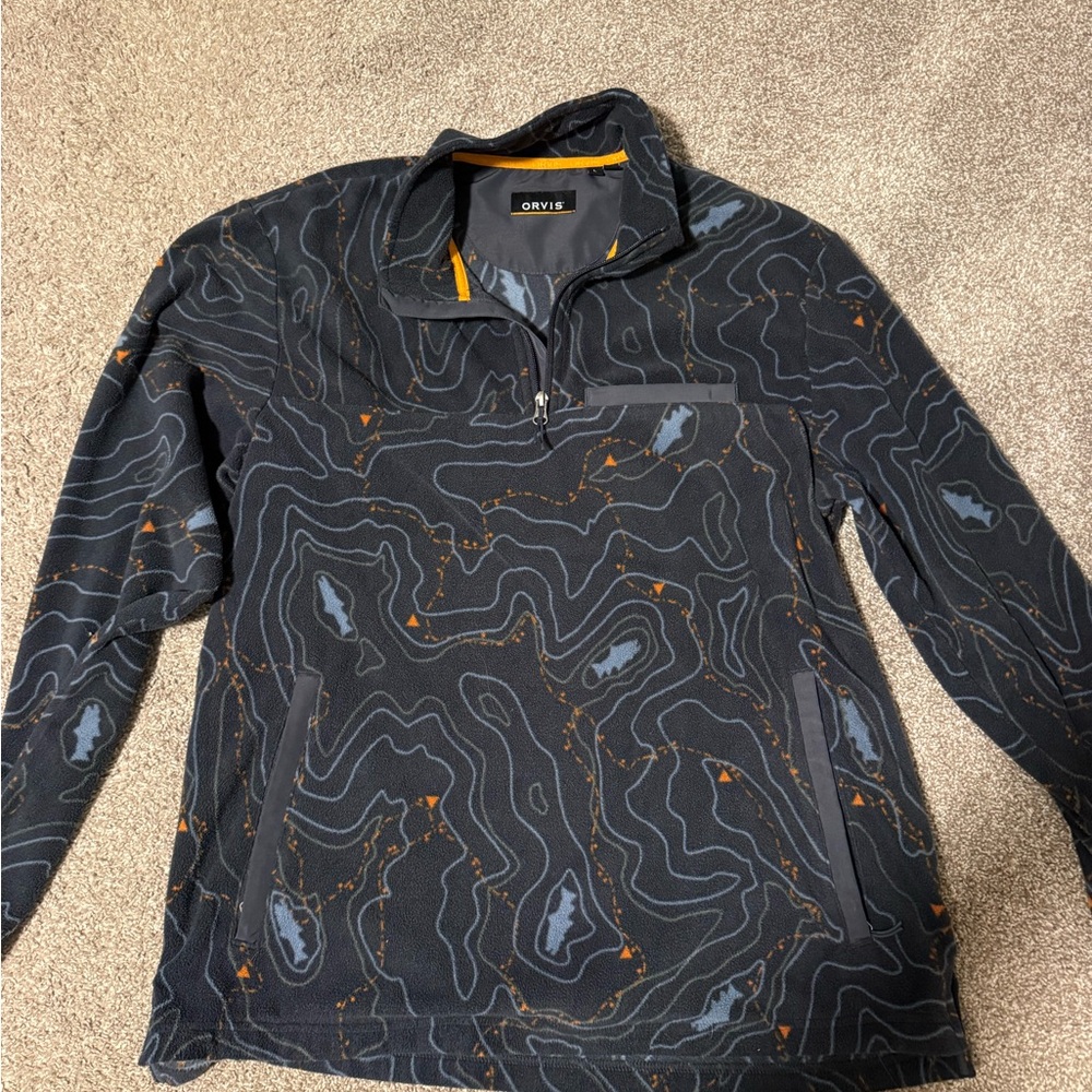 Orvis Men's Black and Orange Topographic Jacket